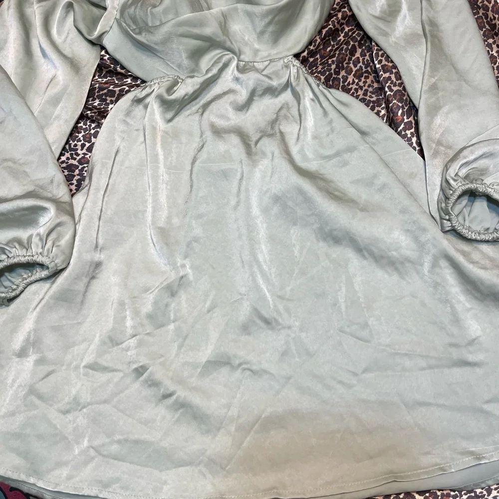 Hello Molly Done With You Satin Long Sleeve Green Dress